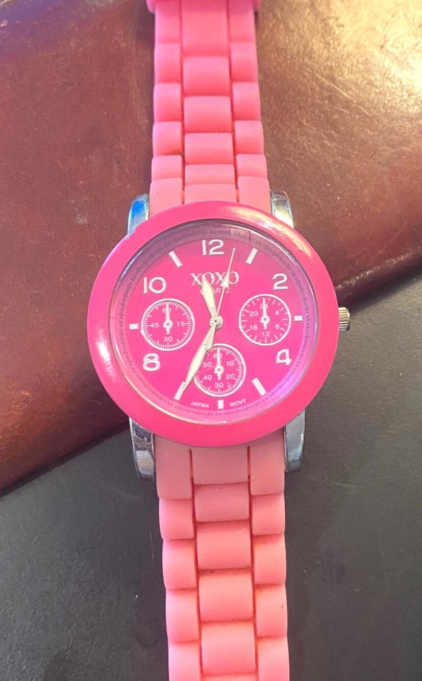 Women's 40mm Silver Tone XOXO Watch, Pink Bezel, Face and Poly Band